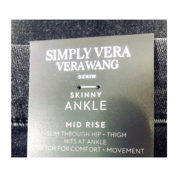 Simply Vera Wang Womens Black High Rise Zipper Ankle Skinny Jeans Sz 12 New - Picture 7 of 11